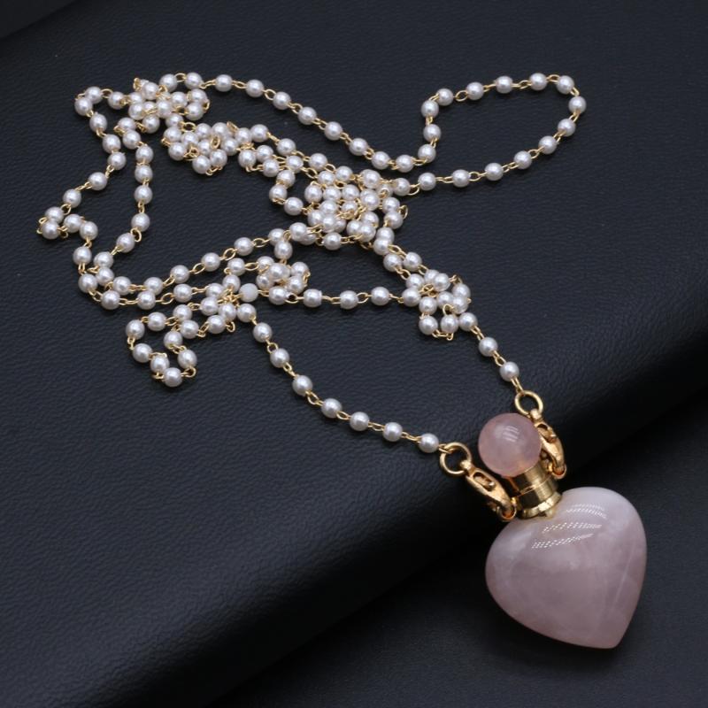 

Pendant Necklaces Natural Quartz Perfume Bottle Heart Pendants Free Two Eyes Pearls Chains For Jewelry Making DIY Bracelet Necklace Accessor