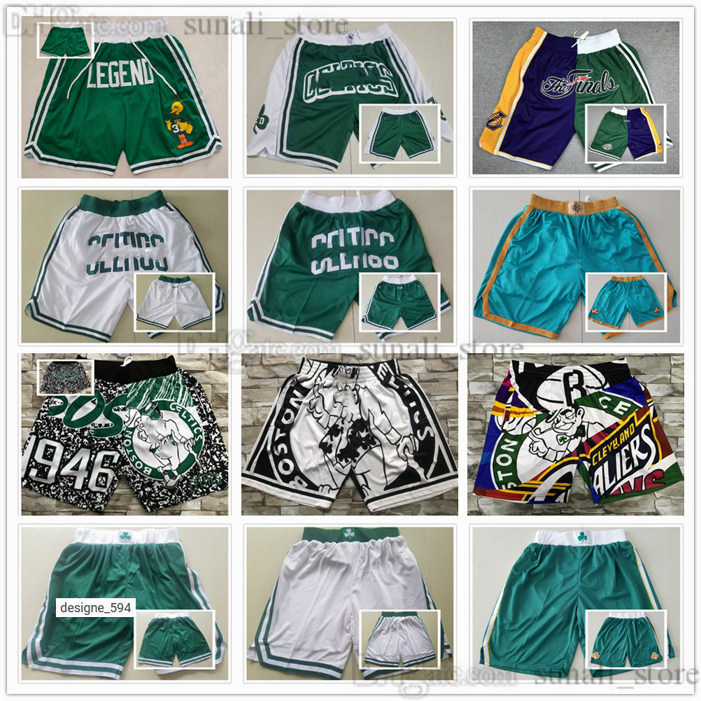 

Mens Boston''Celtics''men Basketball Shorts Retro Pockets Zip Team Pants, Green