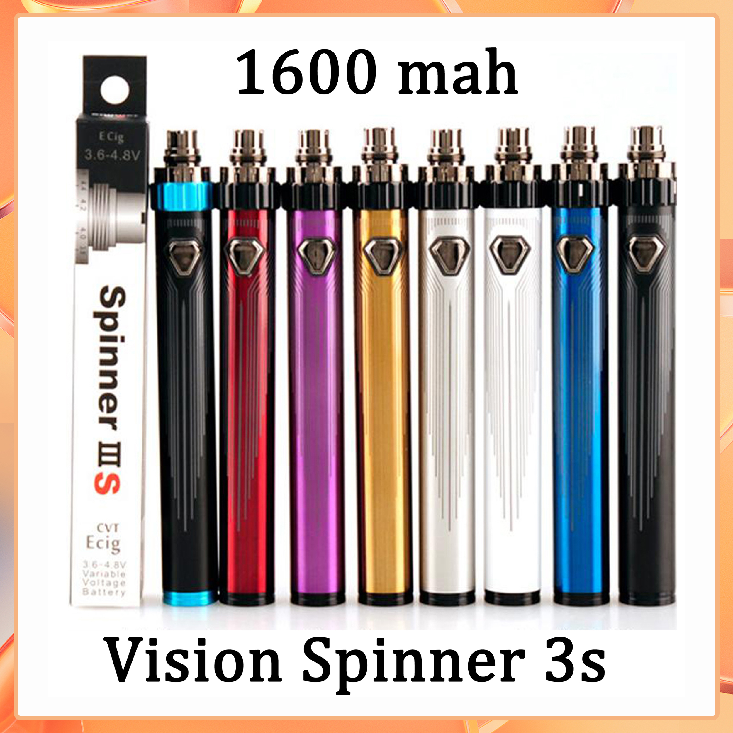 

100% Authentic Vision Spinner 3S IIIS 1600mAh Battery Variable Voltage 3.6V-4.8V Top Twist USB Pass through ESAM-T For 510 Thread Atomizer Tank
