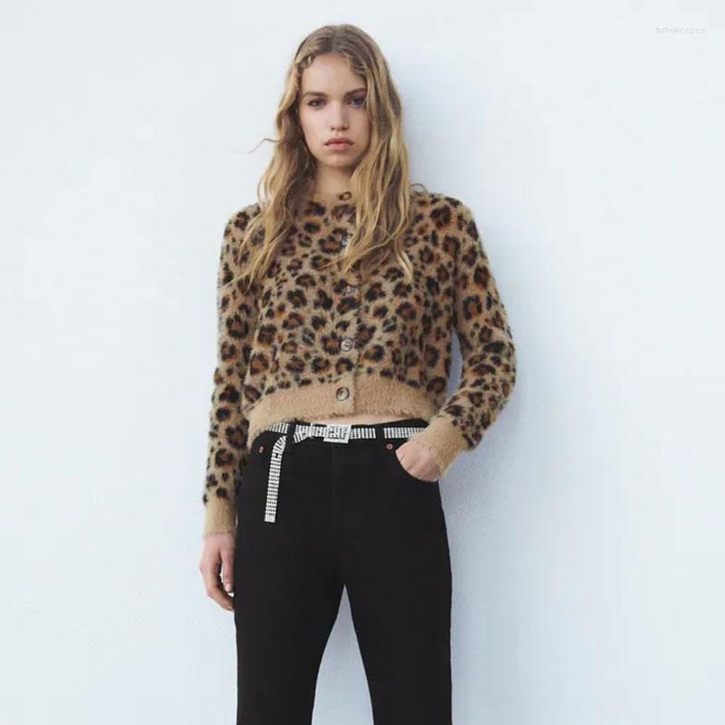 

Women' Knits & Tees Nlzgmsj ZBZA Women 2022 Sweater Autumn Leopard Cardigan Casual Loose Female Knitted Open Stitch Jumpers Streetwear Time, As picture