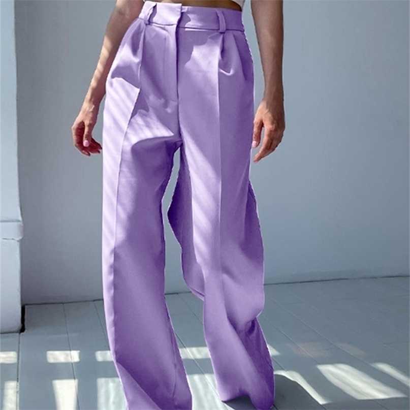 

Women High Waist Pants Casual Loose Office Lady Trousers Spring Summer Fashion Solid Wide Leg Floor-Length Female 220419, 01 brown