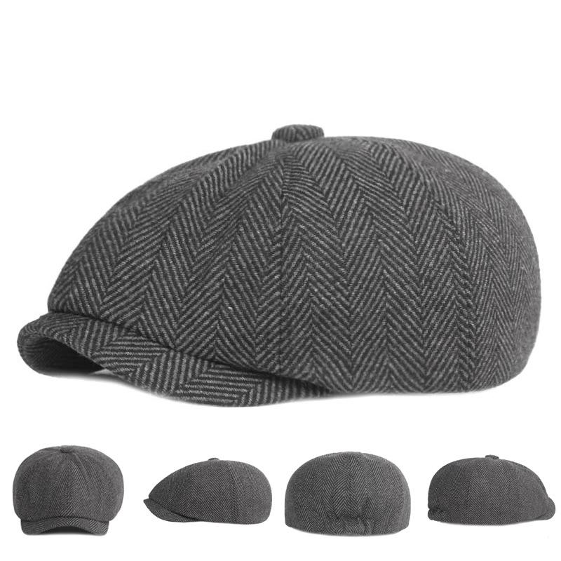 

Berets Retro Octagonal Hats Sboy Men Black British Painters Autumn Winter Spaper Cap Herringbone Flat CapsBerets