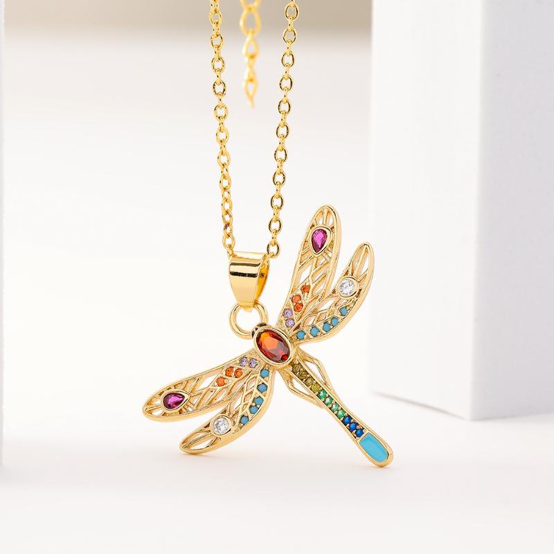 

Pendant Necklaces Women's Fashion Jewelry Copper Micro-set Color Zircon Dragonfly Luxury Design Necklace Temperament Collarbone ChainPen