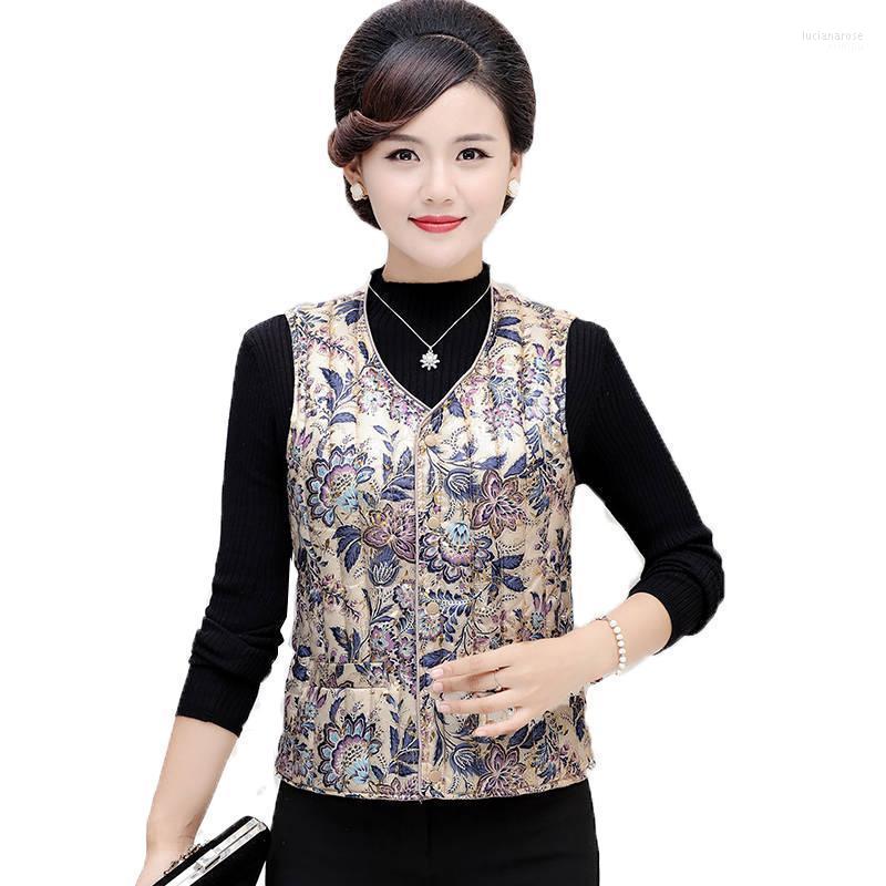 

Middle-aged And Elderly Women's Vest Winter Vests 2022 Short V-neck Close Keep Warm Sleeveless Cotton Coat Waistcoat Luci22, Red flower