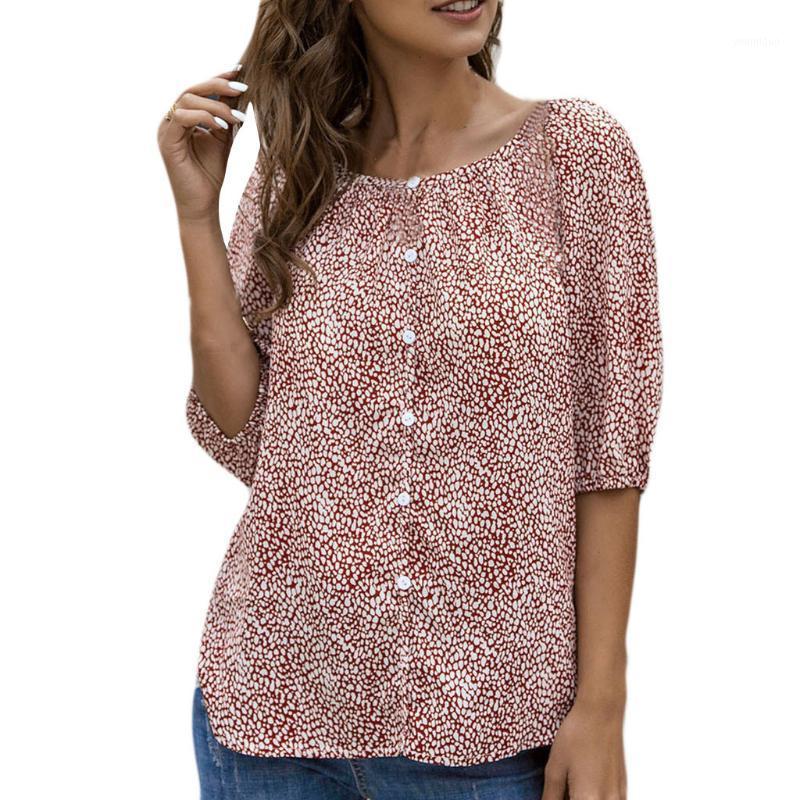 

Women' Blouse Cotton Tunic Casual Print Shirt Fashion Women Tops O-Neck Half Sleeve Tee Blouses & Shirts, Red