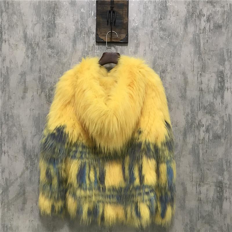 

Women's Fur & Faux 2022 Autumn Hooded Women Real Jacket V Neck Knitted Raccoon Coats Female Winter Natural Outwear Luxury Clothing, Yellow
