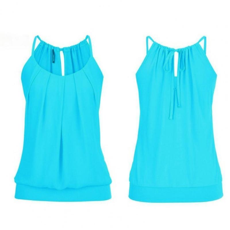 

Women's Tanks & Camis Casual Women Camisole Sleeveless O Neck Solid Color Bandage Pleated Vest Sexy Blouse Top 2022 Summer Basic Tops, Black