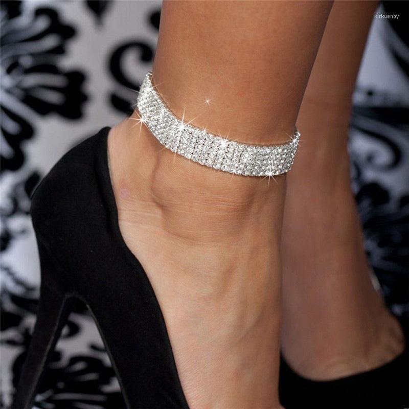 

Anklets Huitan 1/2/3/4/5 Row Rhinestone Elastic Anklet Fashion Barefoot Sandals Bracelet Ankle On The Leg Chain For Women Trend Jewelry Kirk