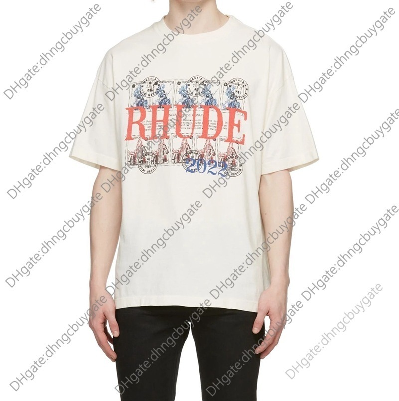 

Shirt Designer t 2022s Rhude Stamp Clock Coconut Tree Oil Painting Tee Men' Casual Large Short Sleeve T-shirt t Shirt, White