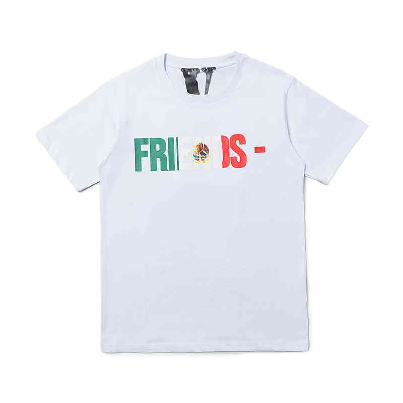 

European and American Designer Fashion Beach T Shirt Chao Brand Vlones Letter Loose Round Neck Mexico Limited Flag Unisex Short Sl GPO1 5QEI 03BE, White