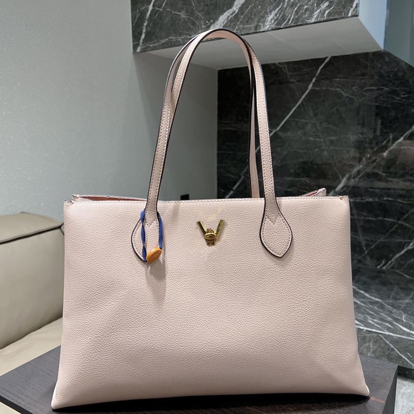 

LOCKME Women Luxurys Designers totes onthego Simple Solid Shopping Bags Top Quality Handbag Shouder Crossbody Bag Genuine Leather Ladies Handbags 40cm, Pink