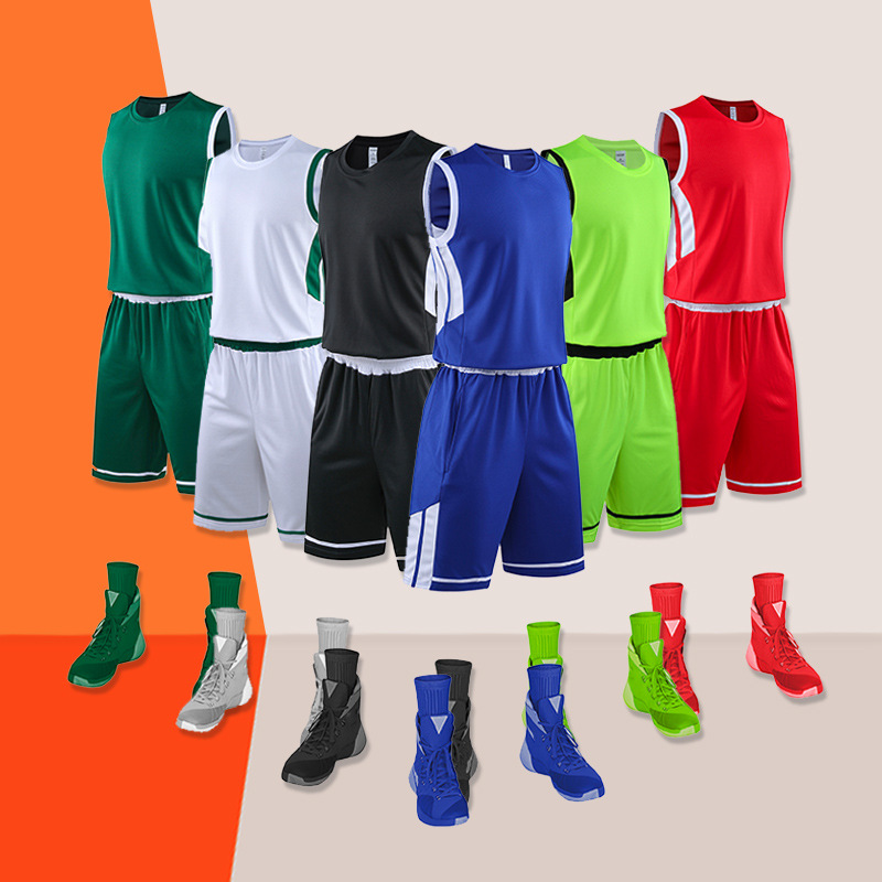 

Men's Basketball Suit Quick-drying Breathable Summer Children's Training Fashion Shorts Blank Kids Tracksuit Basketball Jersey, White