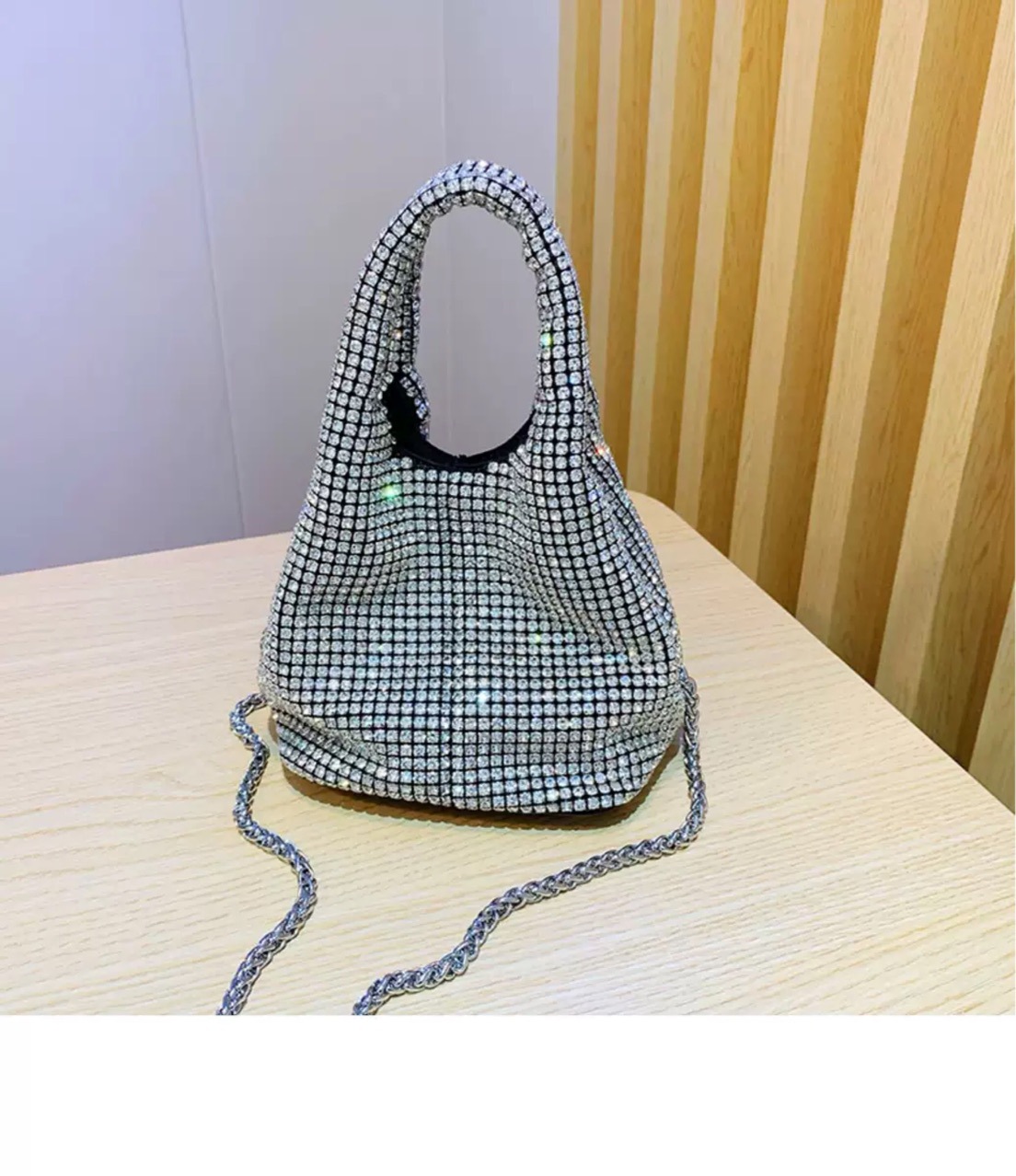 

Fashion Diamond Handbag Chain Bucket Bag, White