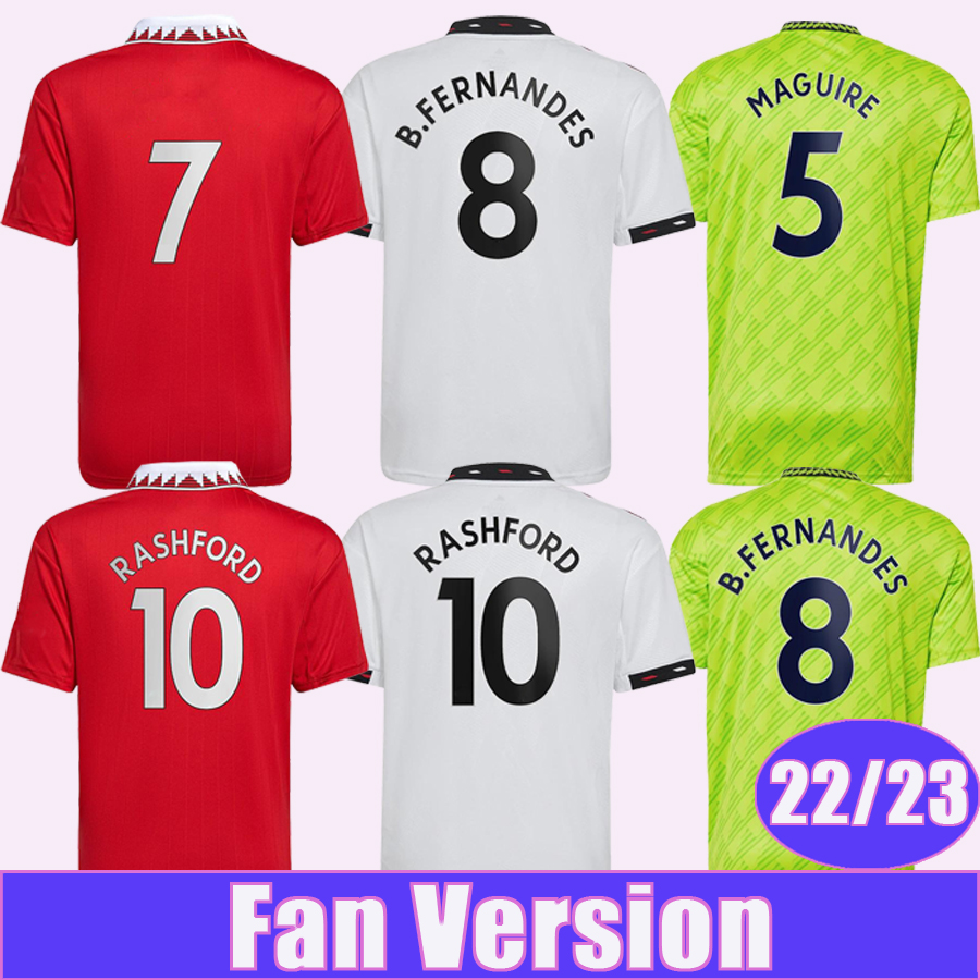 

22 23 RASHFORD SANCHO MARTINEZ Mens Soccer Jerseys MAGUIRE B. FERNANDES MARTIAL GREENWOOD ERIKSEN FRED VARANE Home Away 3rd Football Shirt Short Sleeve Uniforms, Qm3540 2122 home no patch