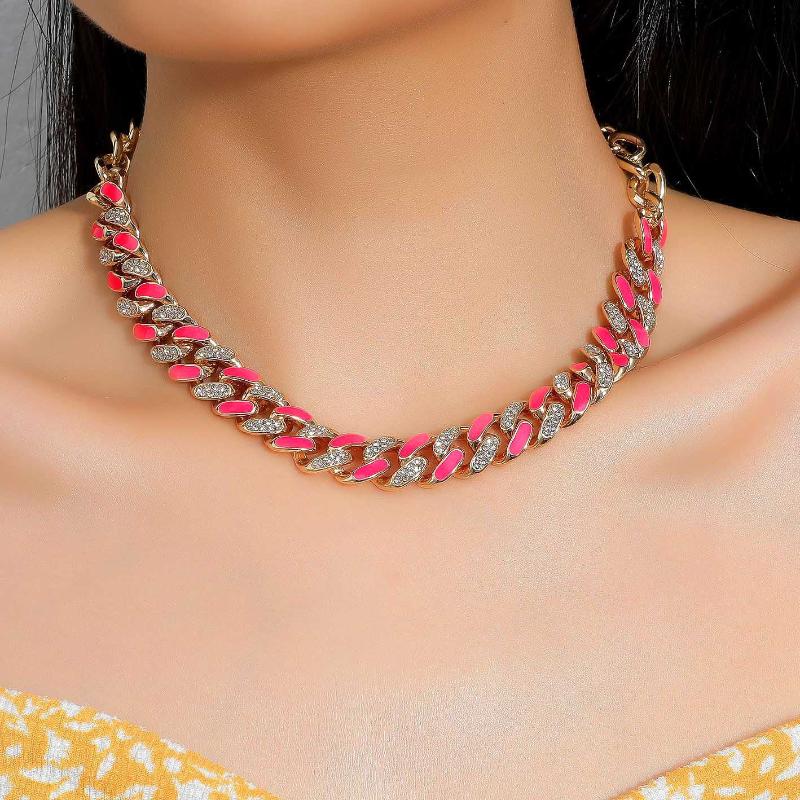 

Chokers Hip Hop Rhinestone Thick Chain Necklace For Women Fashion Gold Cuban Choker Collar Jewelry 2022