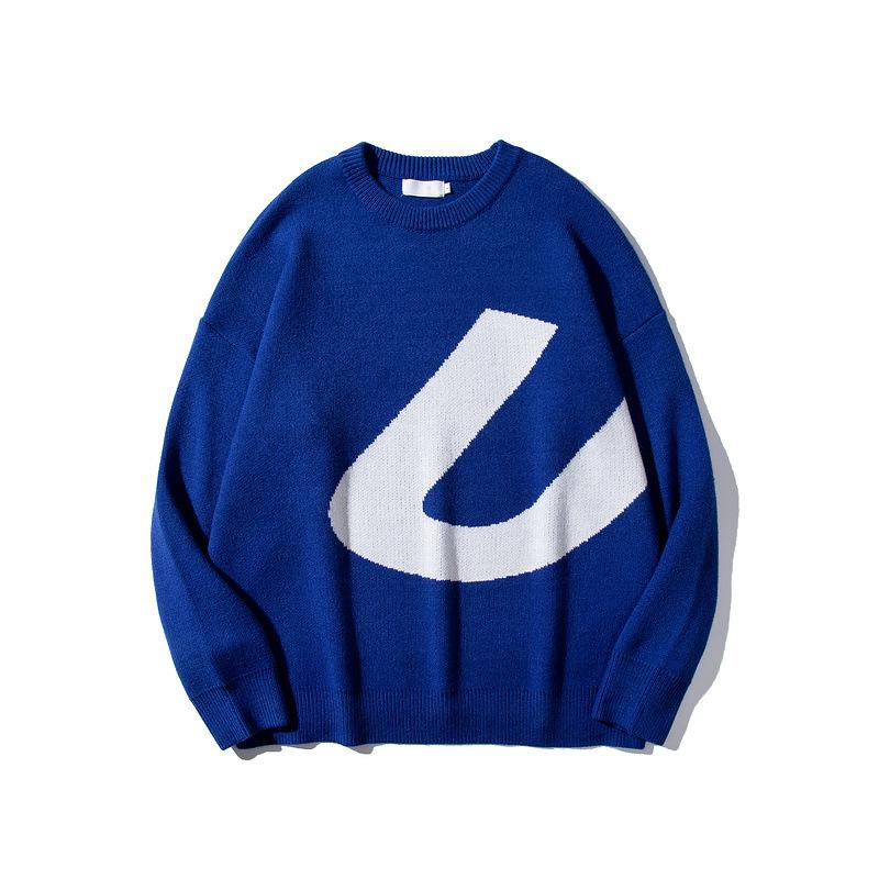 

Men's Sweaters Korean Fashion Letter Jacquard Oversize Men Blue Knitted Sweater Kpop Casual Women Pullovers Gothic Clothes For Teens Pull Ho