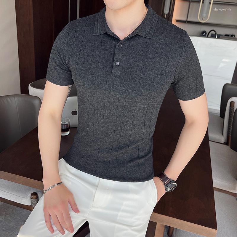 

Men's Polos High Quality Summer Solid Men Casual Striped Shirts Short Sleeve Simple Slim Fit Ice Silk Knitted Tee Shirt Homme 4XL-M, Black