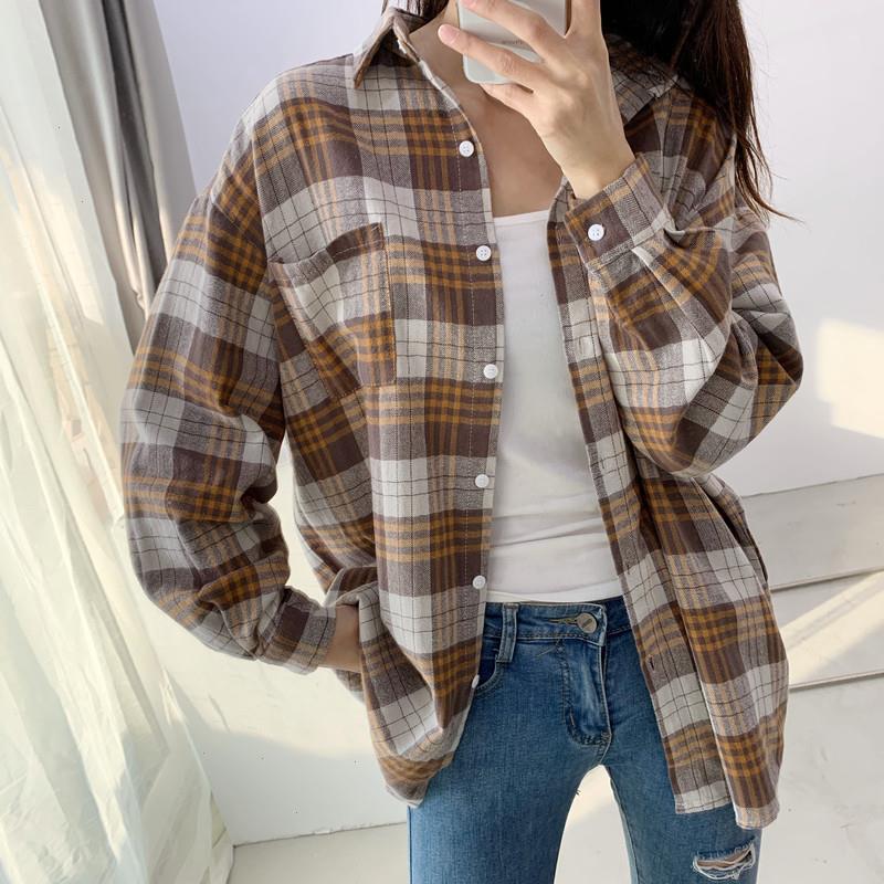

Women Autumn Plaid Shirt Boyfriend Style Blouses Casual Female Loose Shirts Ladies Tops 100 Cotton Fabric Oversized, Purple