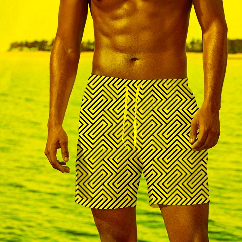 

Men's Shorts Summer Products Black And White Wave Pattern Casual Pants Men's Quick-Drying Sports 3D Printing Swimming TrunksMen's