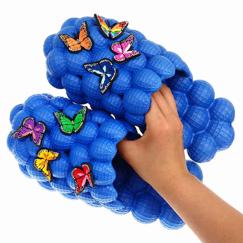 

Slipper Bubble Slippers with Charms Women Summer Flat Massage Home Slides Female Soft Eva Shoes Casual Beach Sandals Plus Size Flip Flop 0729, Light blue