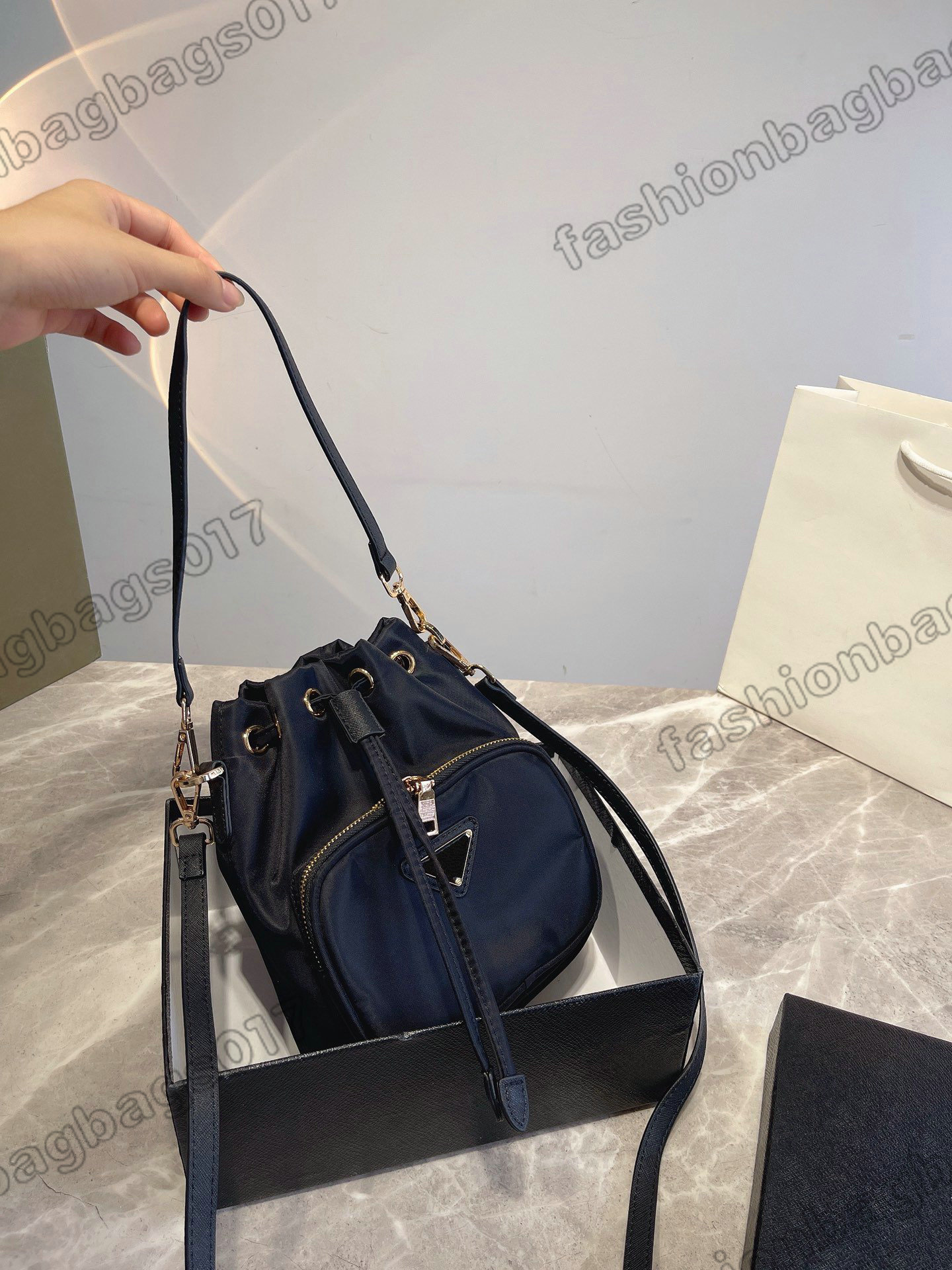 

Female Luxury Nylon Handle Bag With Triangle Drawstring Backpack Mordern Stylish Removable Strap Womens Shopping Backpack Designer Saffiano Leather Pack, Customize