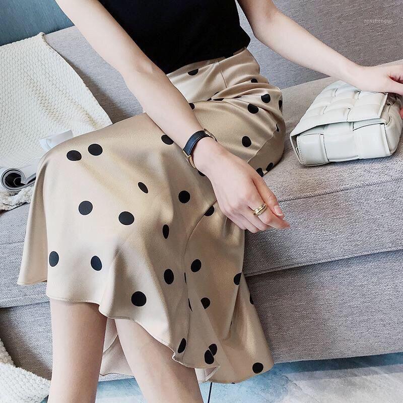 

Summer Korean Women' Satin Skirt Plus Size Woman Midi Silk Women Polka Dot Print High Waist Skirts Faldas Mujer Moda 2022 Y377, Jin