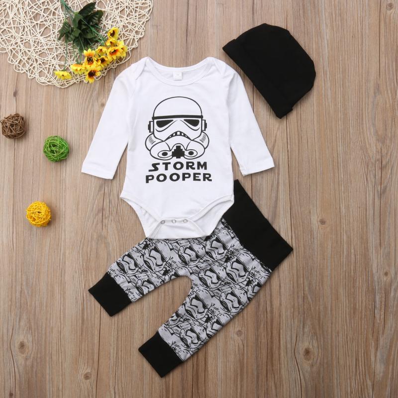 

Clothing Sets Fashion 0-18M Toddler Baby Boys Clothes 3PCS Long Sleeve Cartoon White Romper Tops Pants Hats Autumn Winter SetsClothing
