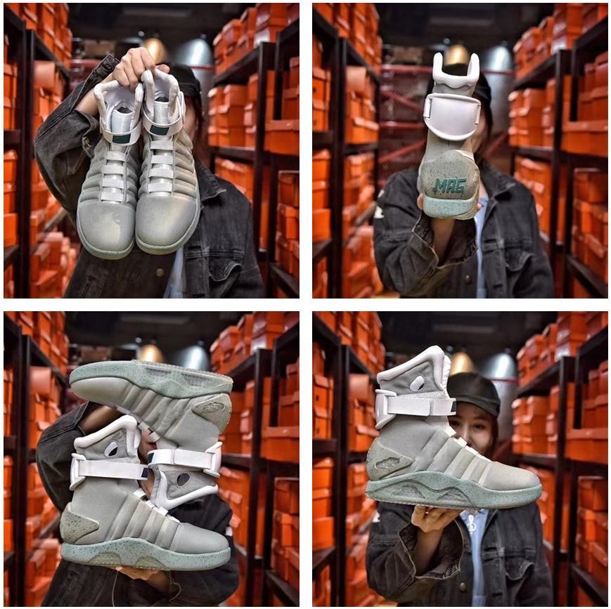 

limited air mag back to the future marty mcflys led basketball shoes glow in the dark lighting grey red marty mcflys mags boots track 1top