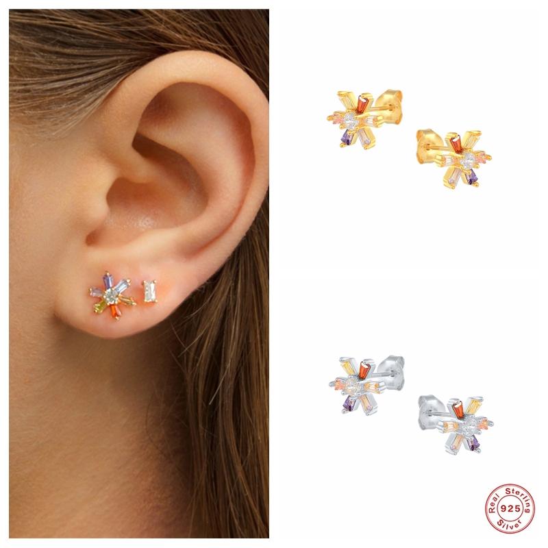 

Stud Aide 925 Sterling Silver Colorful Crystal Sunflower Earrings For Women Tiny Rainbow Zircon Snowflake Ear Studs Jewelry GiftStud