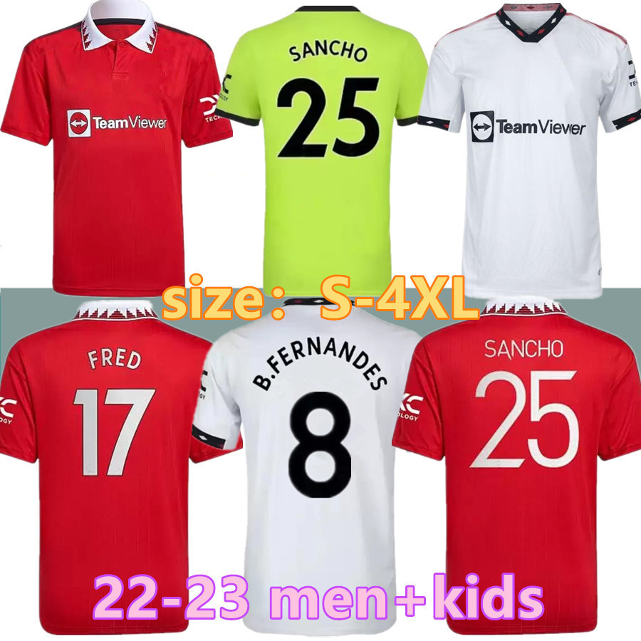 

SANCHO soccer jersey 22 23 RASHFORD SHAW Maguire 2022 2023 fans player version MANS UTDS Bruno Fernandes 8 Greenwood Varane Fred football shirt men kids kit uniforms, 22-23 away kids