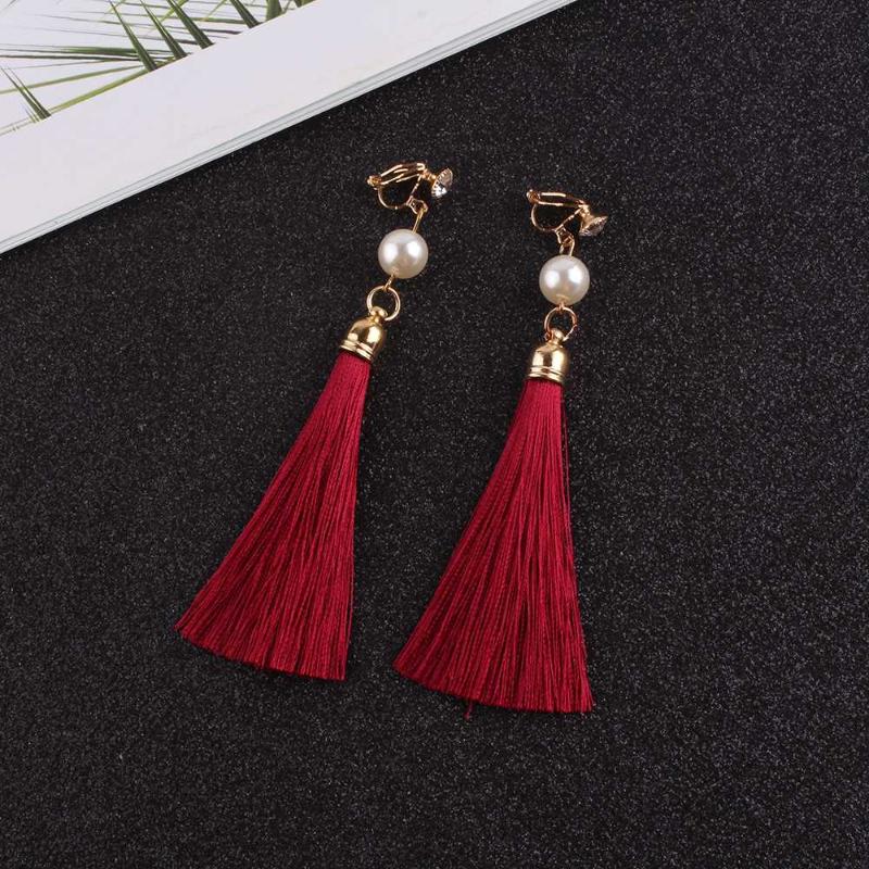 

Clip-on & Screw Back Vintage Ethnic Fringe Tassel Pearl Long Clip Earrings Without Piercing For Women Earings Fashion Jewelry Bijoux FemmeCl