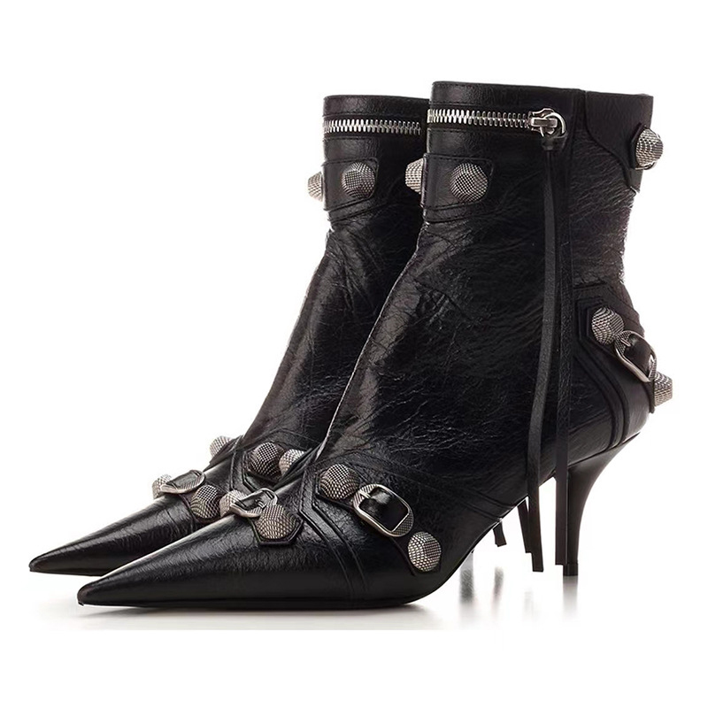 

Real Leather Ankle Booties Sexy Pointy Boot Designer Women Winter Motorcycle High Heel Bottes, Blue
