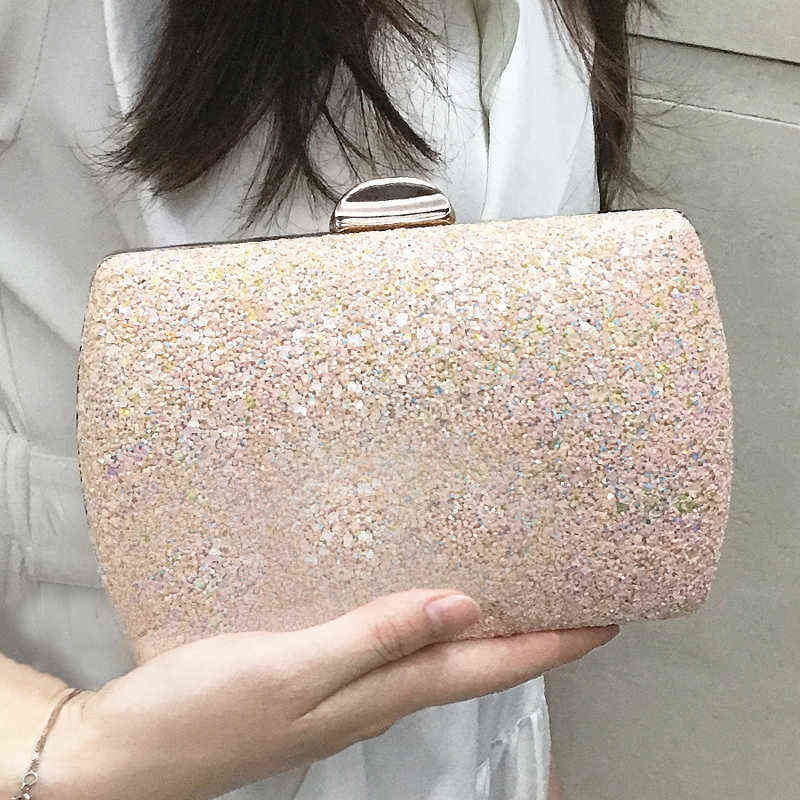 

Evening Bags Pink Color Sequin Ladies Women Evening Bags Chain Party Wedding Bridal Day Clutch Handbags Purse Holder 220323