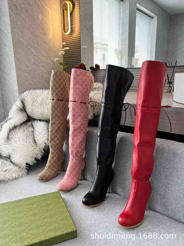 

Autumn and winter 2022 g family knee high boots women's warm high-heeled Knight boots leather quality women's Boots, Red leather rubber sole