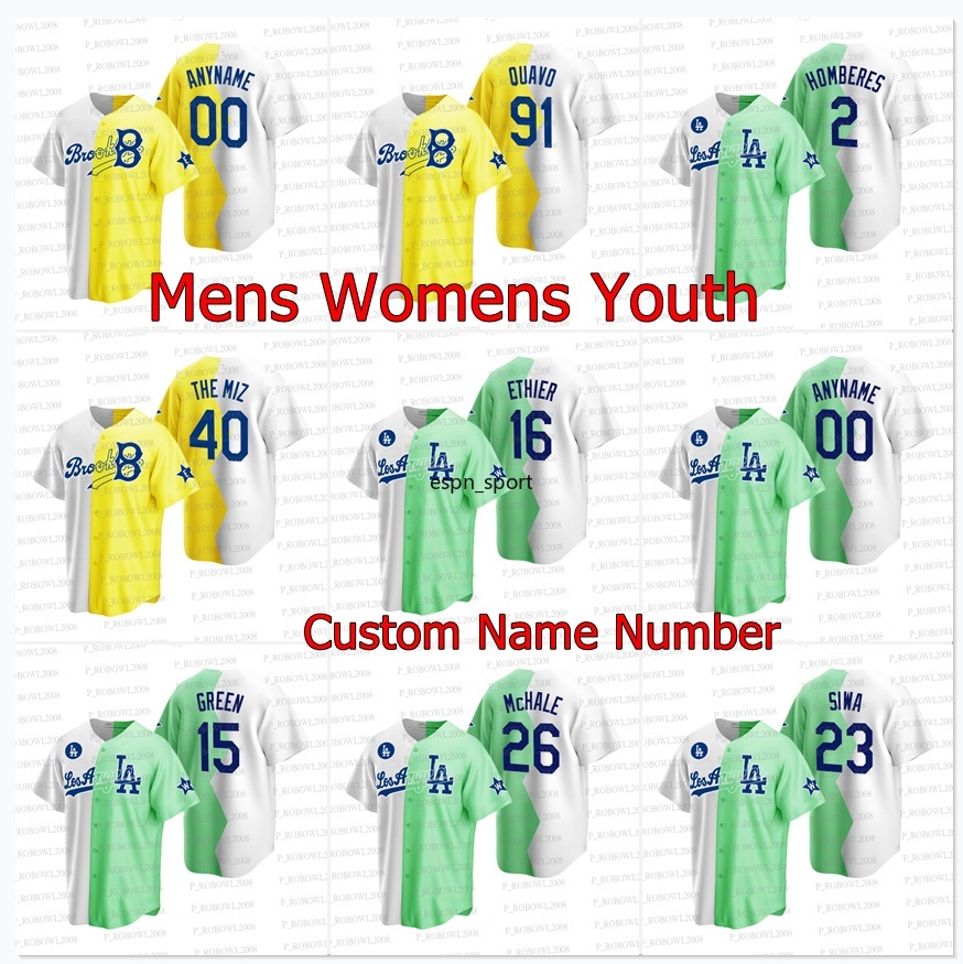 

Dodgers 2022 All-Star Celebrity Softball Game Split Jersey Bad Bunny Quavo Andre Ethier Cranston Simu Liu Joel McHale Jojo Siwa Shawn Green Nice Pence Men Women Youth, Womens nk logo
