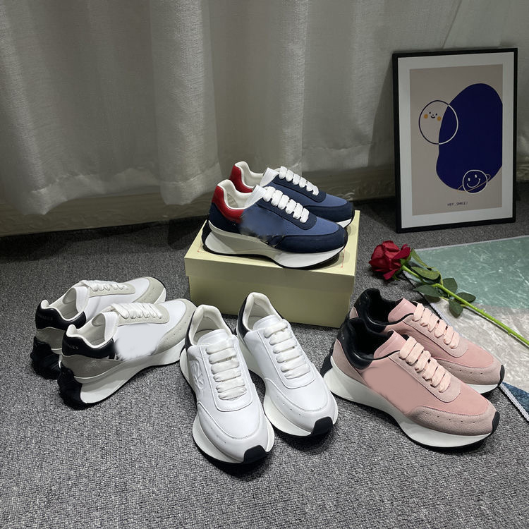 

2022 Designer Logo Oversized Casual Shoes White Black Leather Luxury Velvet Suede Womens Espadrilles Trainers mens women McQueens Blue Flats Lace Up Platform Sole, #9