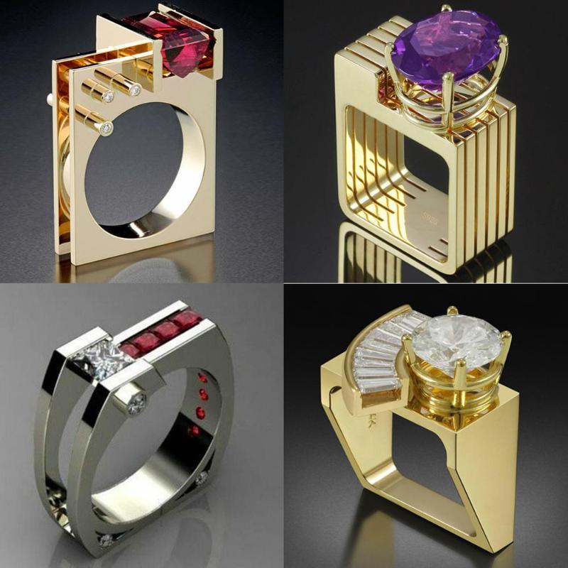 

Wedding Rings Unique Style Female Crystal Red Zircon Stone Ring Fashion Yellow Gold Promise Engagement For WomenWedding