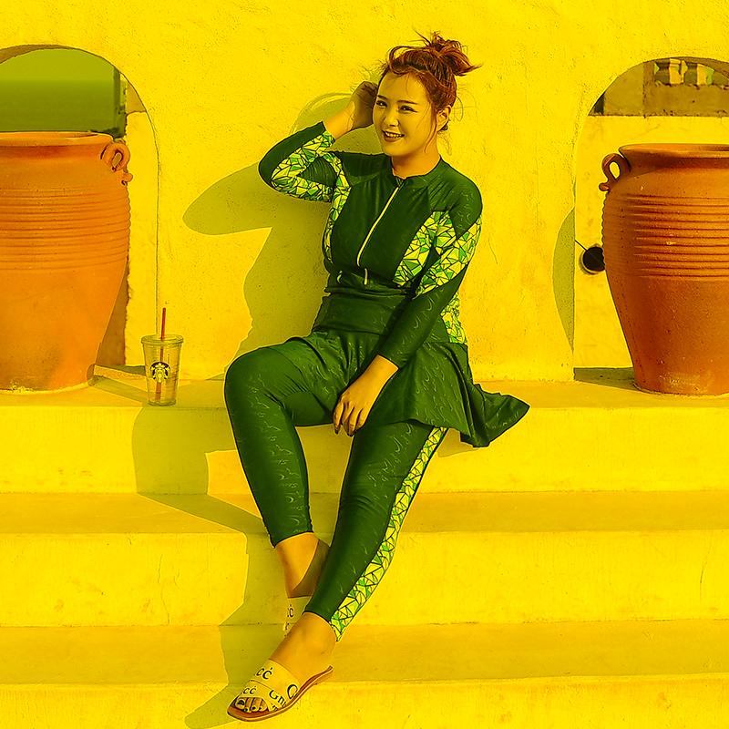 Women&#039;s Swimwear Plus Size Two Piece Swimsuit Women Long Sleeve Rash Guard Print Legging Bathing Suit Zipper Skirt Tummy ControlWomen&#039;s-image-789013975