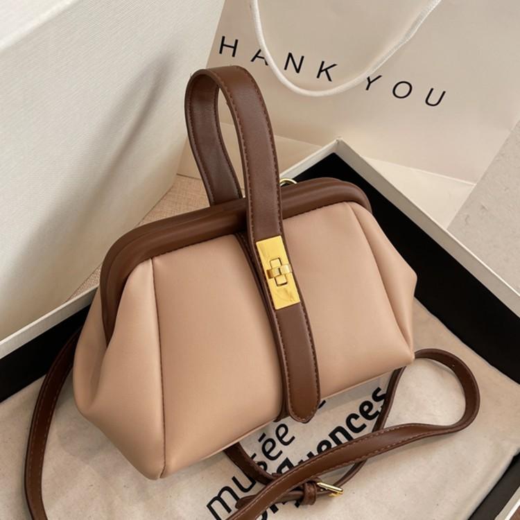 

Evening Bags Fashion Women Crossbody Bag PU Leather Female Handbag 2022 Style Color Contrast Messenger Small Purse For WomenEvening, Beige
