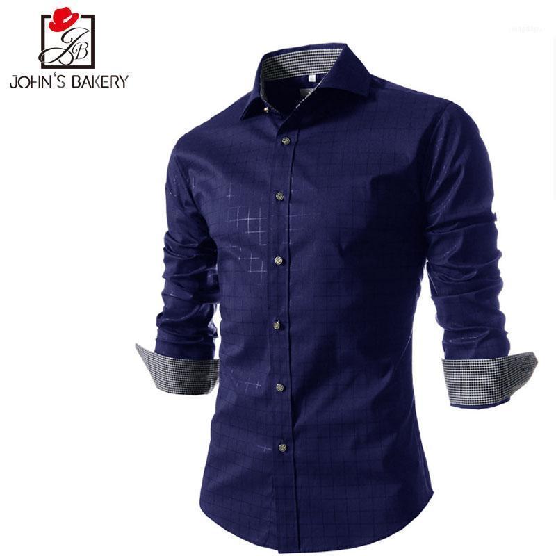 

Wholesale- Men Shirt Long Sleeve 2022 Brand Shirts Casual Male Slim Fit Fashion Printed Plaid Chemise Mens Camisas Dress 4XL ZYM1, Blue shirt