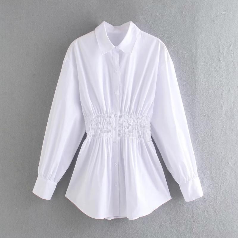 

Women's Blouses & Shirts Women Elastic Waist White Office Blouse Female Long Sleeve Shirt Casual Lady Loose Tops Blusas S8710, As pic