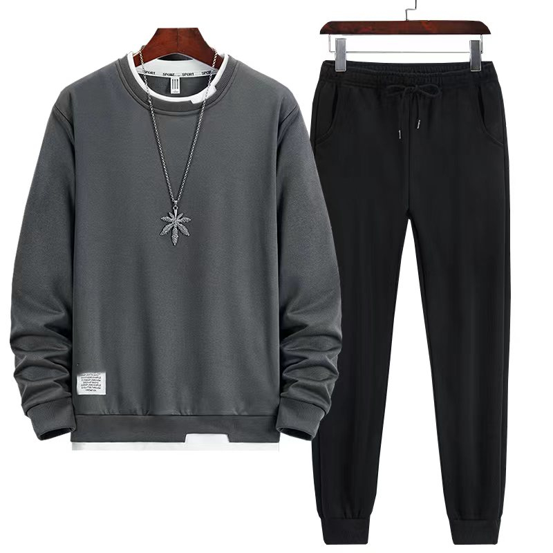 

Men's round neck sweater 2022 solid color autumn winter loose casual sports suit, Orange