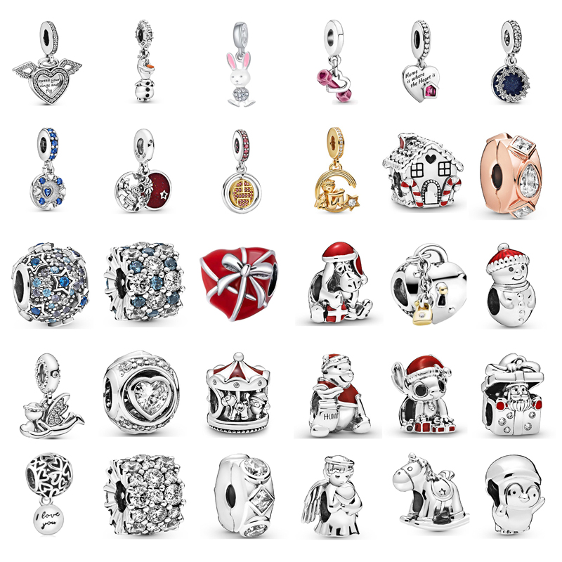 925 Perles de charme en argent pendent Noël pingouin en forme de coeur ailes d'ange trésor perle en ajustement charmes bracelet bricolage bijoux