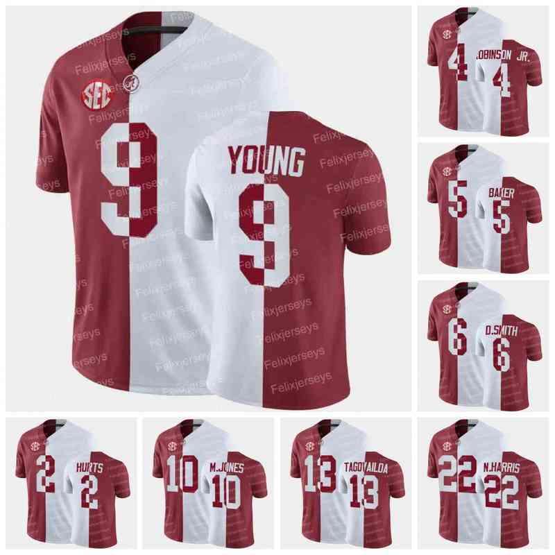 Bryce Young Alabama Crimson Tide Split NCAA College Football Jersey Jameson Williams Brian Robinson Jr. Tua Tagovailoa Mac Jones Jalen doet pijn