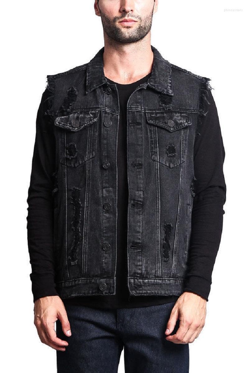 

Men' Vests Retro Denim Vest Men Sleeveless Cargo Jacket Harajuku Style Tooling Jean Cowboy Fashion Wasitcoat ClothingMen' Phin22, Black