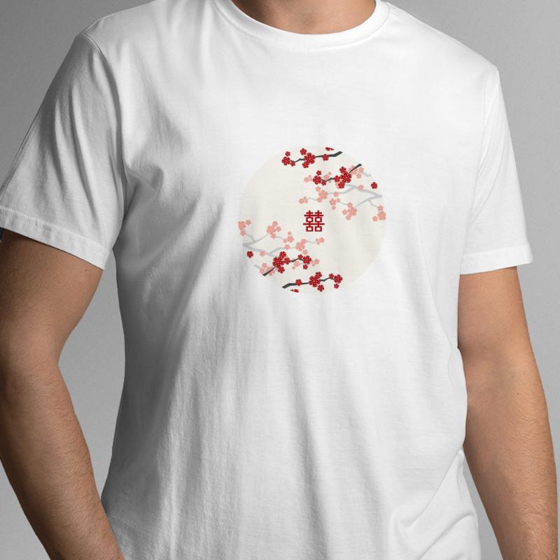 

Men's T-Shirts Japanese Anime Red Oriental Cherry Blossoms On Ivory And Chinese Wedding Double Happiness Sakura T-Shirt UnisexMen's, Style14