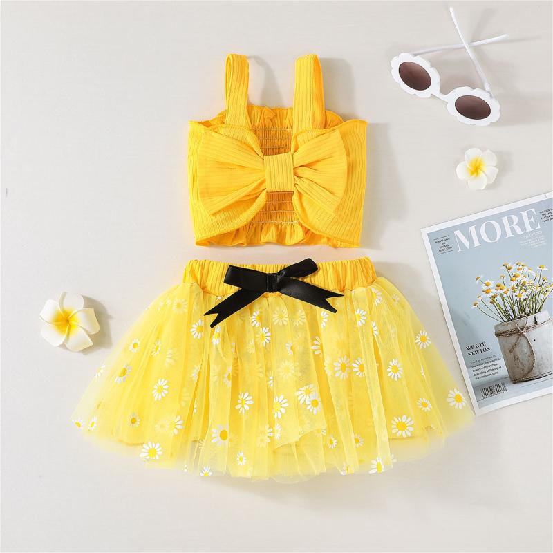 

Clothing Sets Lovely Toddler Baby Girls Floral Clothes Strap Sleeveless Crop Tops Mesh Tutu Skirt Summer 2PCS OutfitsClothing, As pic