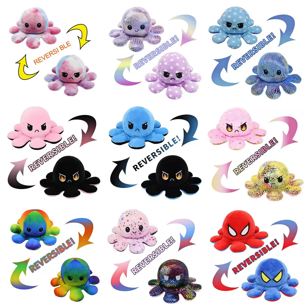 

26 Styles Reversible Flip Octopus Stuffed Soft Double-sided Expression Plush Toy Baby Kids Gifts 0613-10
