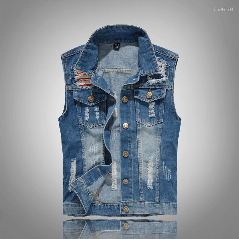 

Men's Vests Slim Male Jeans Sleeveless Jacket Vest Men Plus Size 5XL Blue Black Denim Cowboy Outdoors Waistcoat Mens Stra22