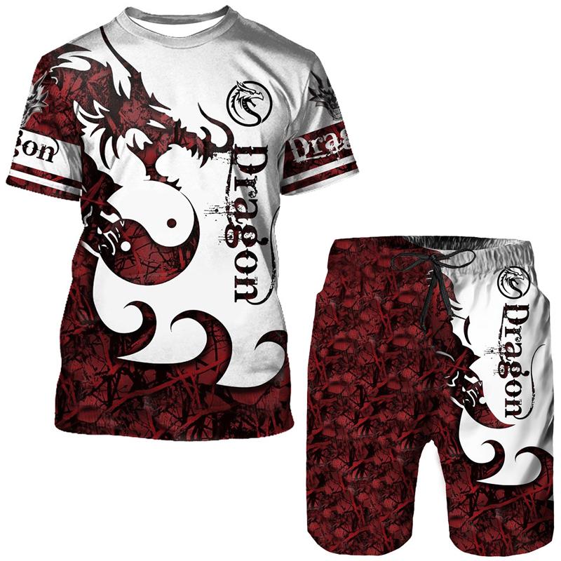 

Men's Tracksuits Flying Dragon Totem Art 3D Print Men's T-Shirt/Suit Summer Cool Short Sleeved Tops Shorts Set Gothic Hip Hop Sportwear, T shirt-2